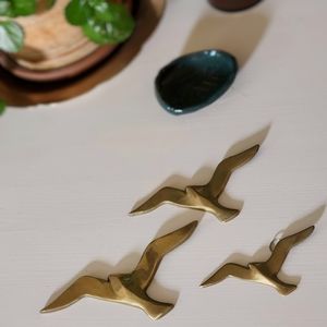 3 flying brass birds for wall art; mid-century modern, coastal, eclectic style